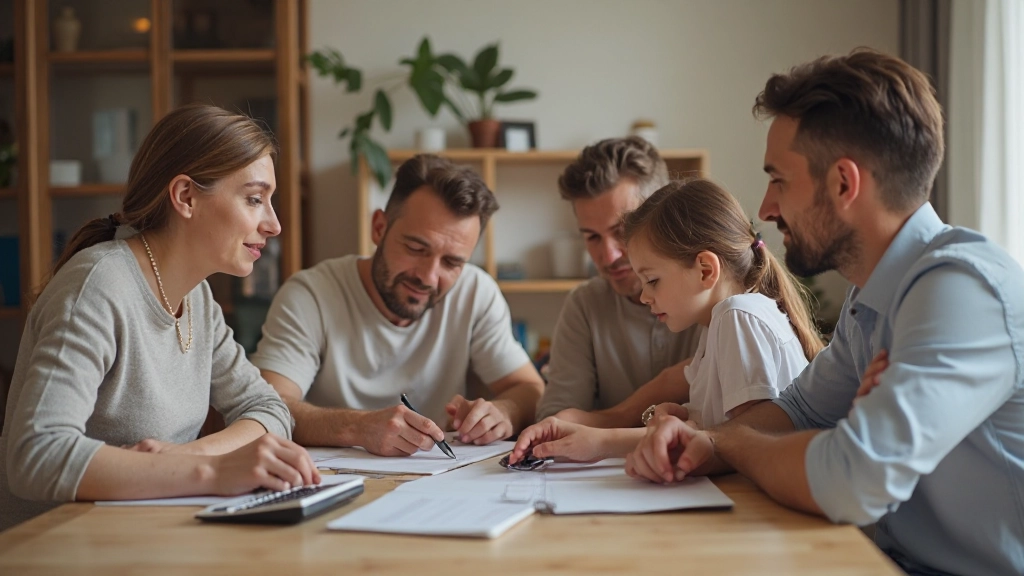 Família discutindo plano financeiro familiar juntos