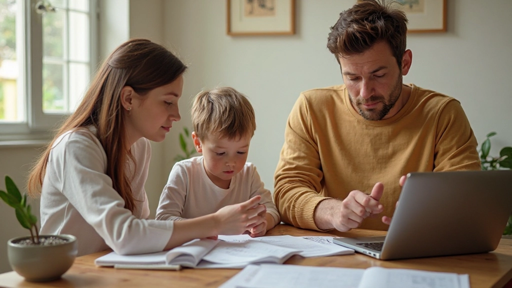 Família reunida planejando finanças juntos em casa